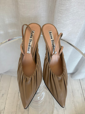 Acne Studios Beige Leather Ruched Pointed Slingback, 39