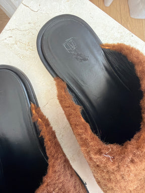 Camilla and Marc Tan Shearling Flat Mules, 40