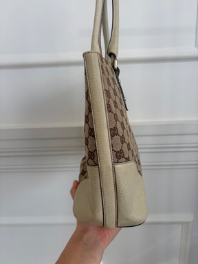 Gucci Canvas Monogram and Cream Leather Horsebit Hasler Tote