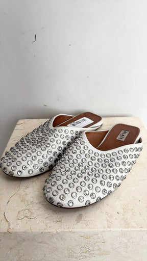 Alaïa White Leather Crystal Slides, 39
