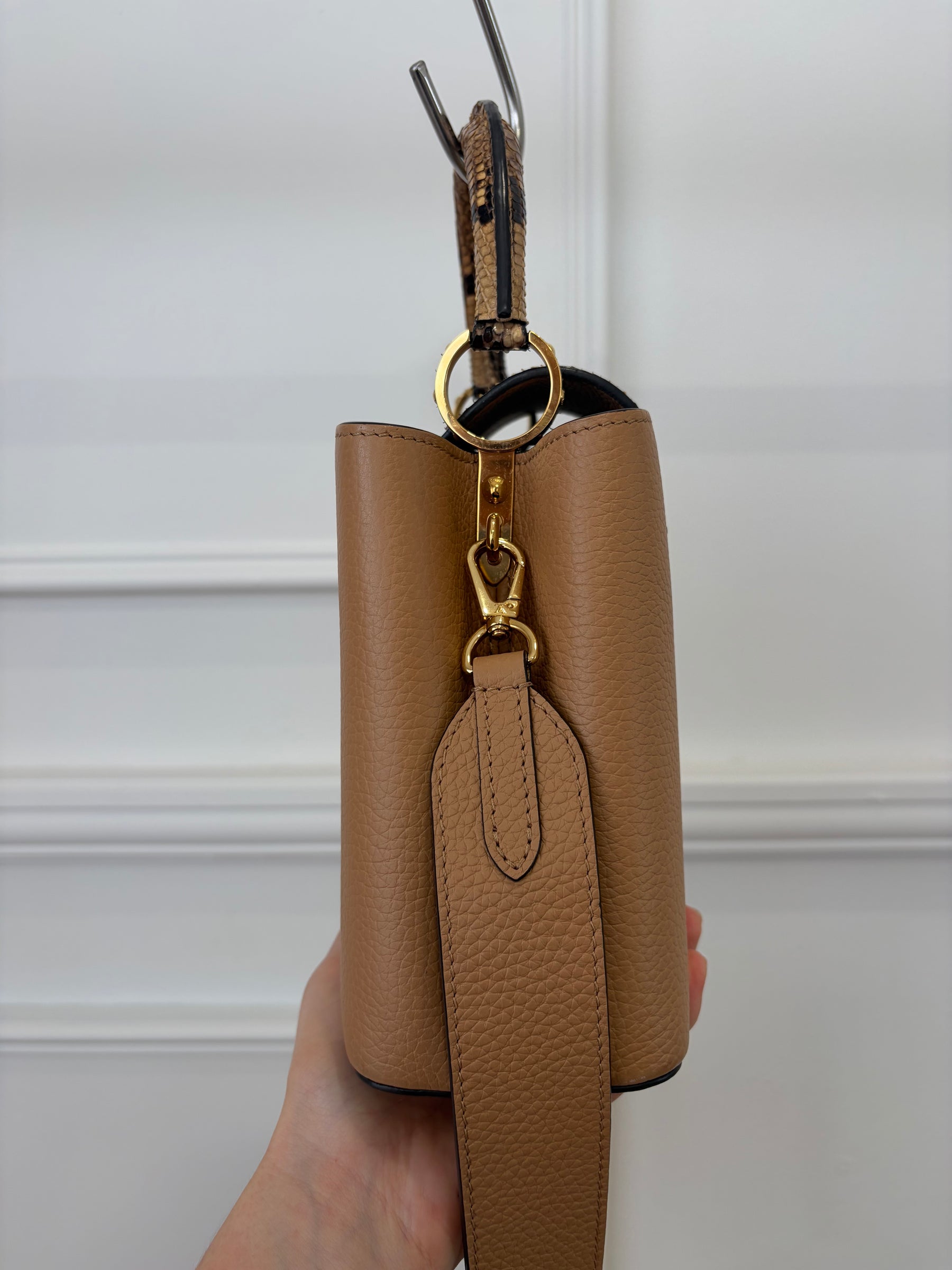 Louis Vuitton Camel Grained Leather Capucines BB with Python Leather Trim