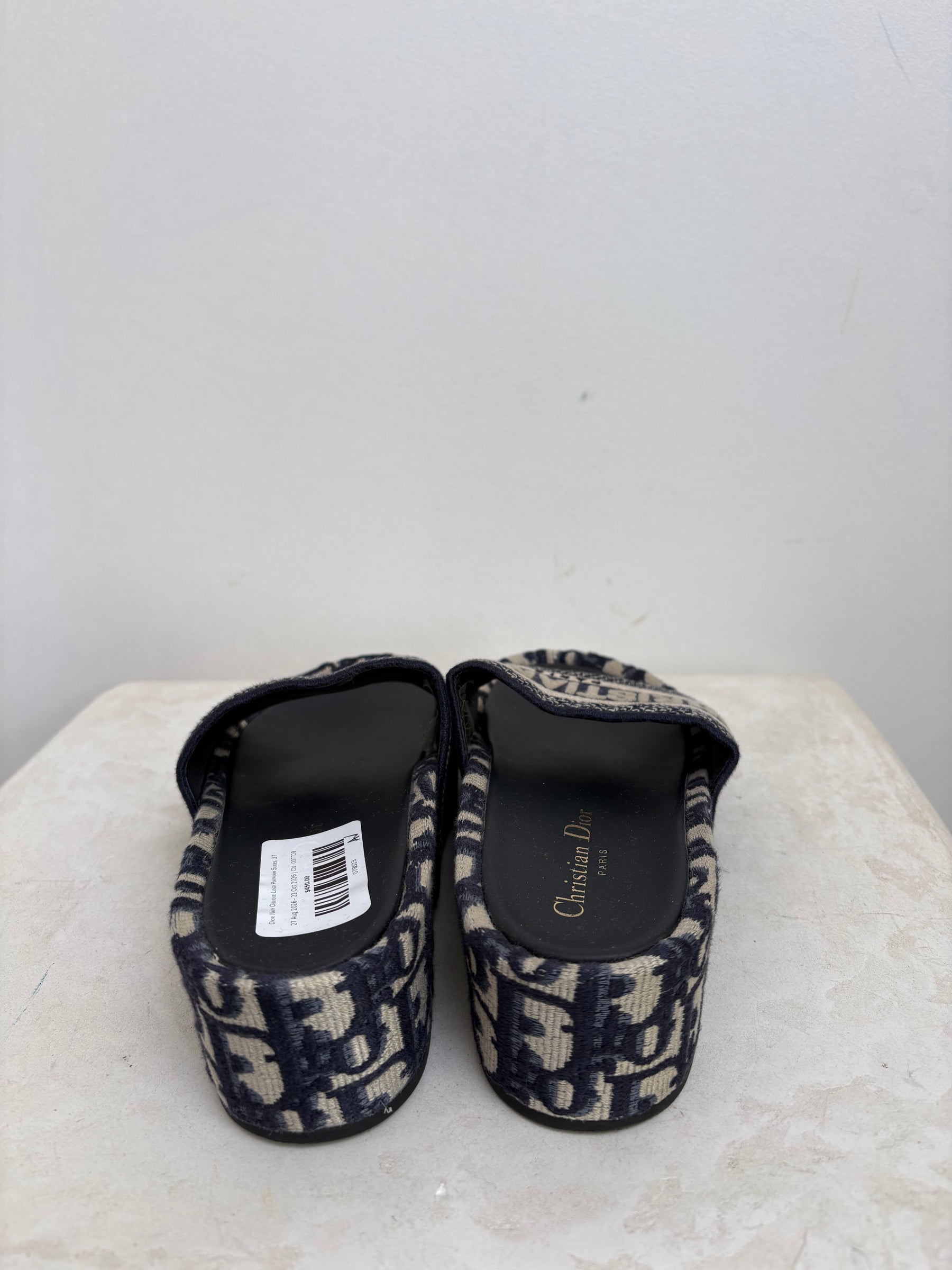 Dior Navy Oblique Logo Platform Slides, 37