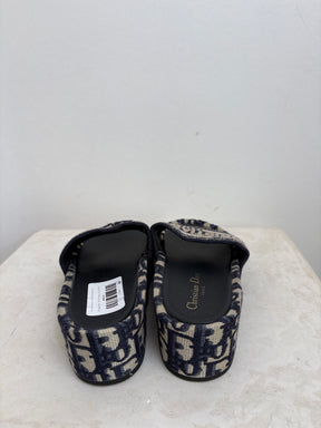 Dior Navy Oblique Logo Platform Slides, 37