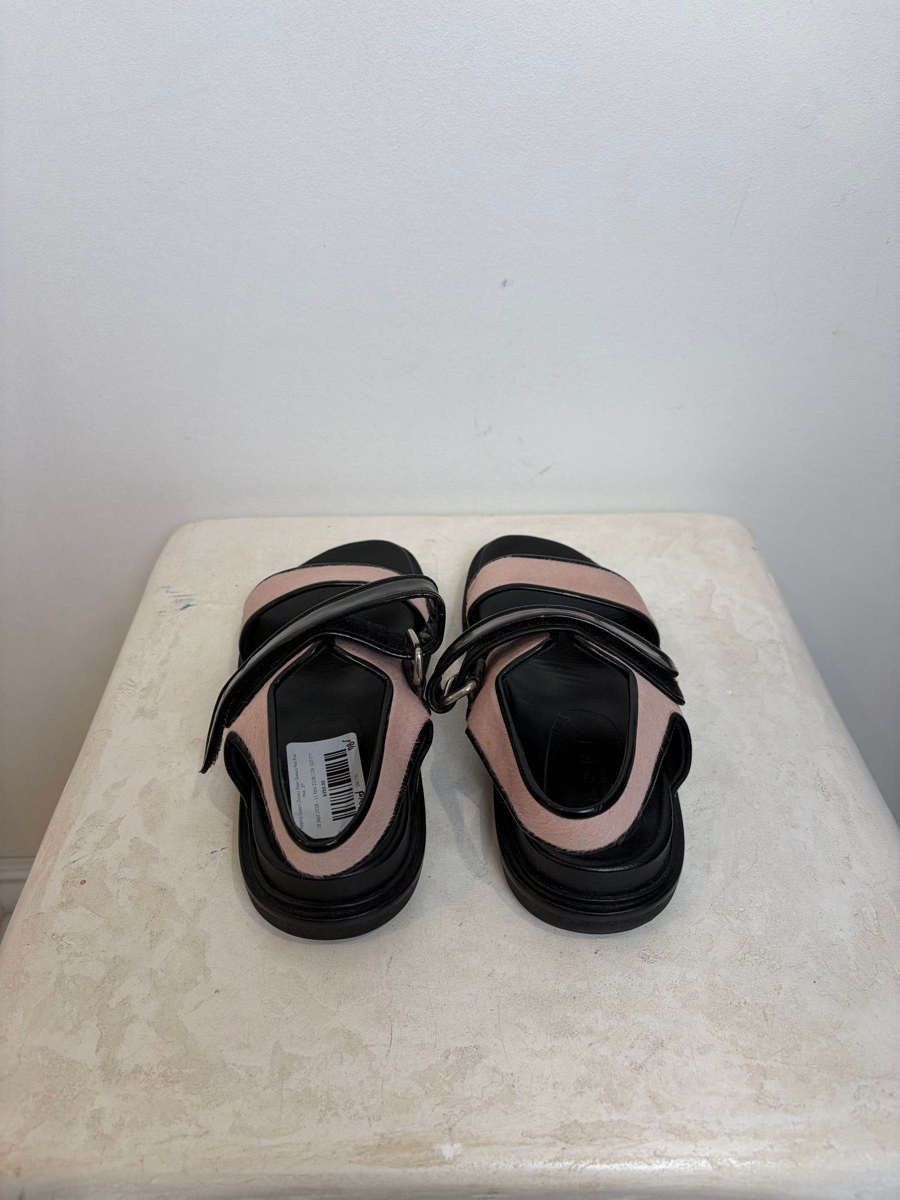 MARNI Fussbett Double Strap Sandals Pink Pony Hair, 37