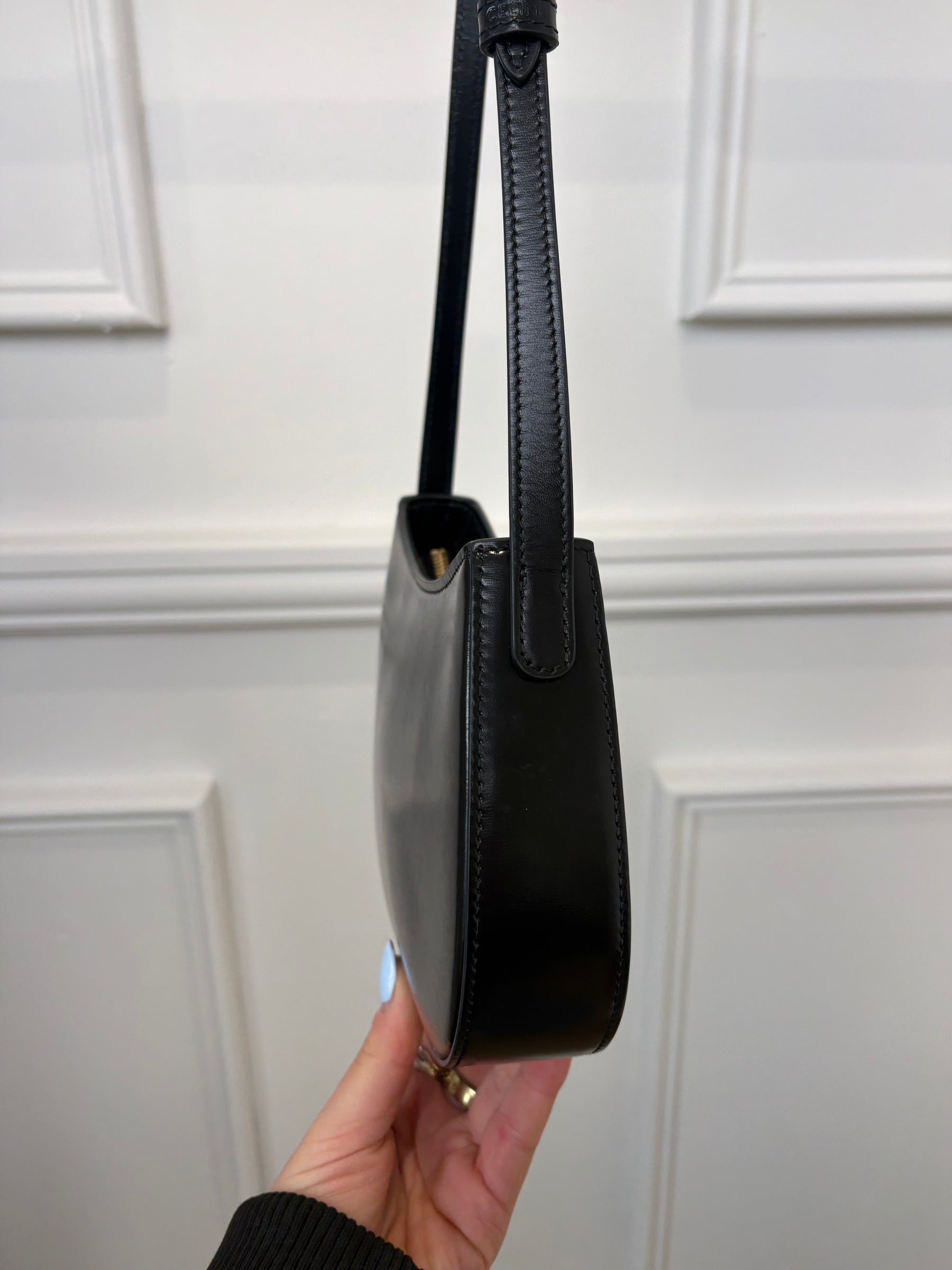 Celine Medium Tilly Bag In Shiny Calfskin Black