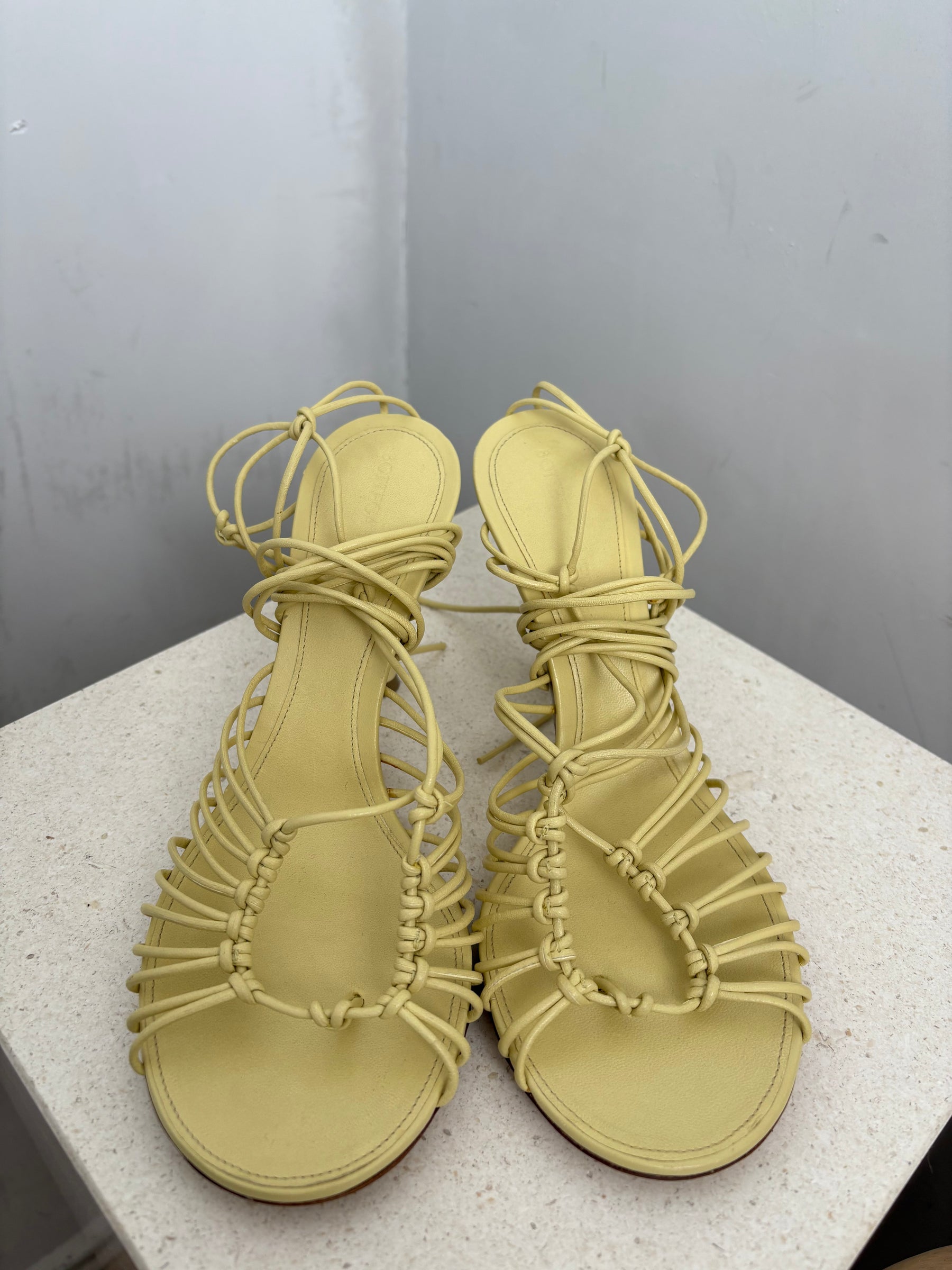 Bottega Veneta Butter Strappy Lace Up Heels, 37.5