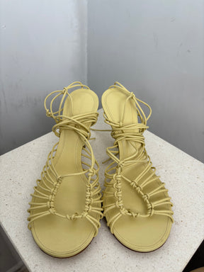 Bottega Veneta Butter Strappy Lace Up Heels, 37.5