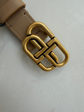 Balenciaga Beige Leather Logo Belt, 70