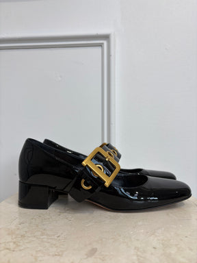 Dior Black Patent Leather Logo Heeled Mary Jane