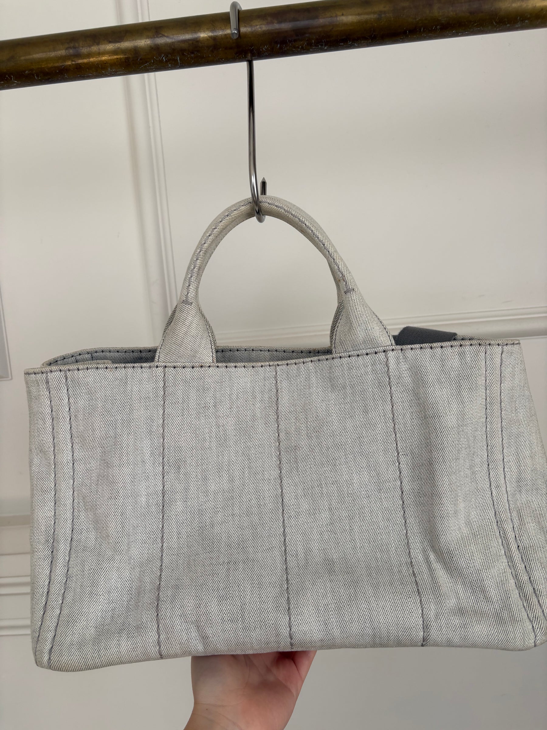 Prada Light Grey Denim Canapa Tote