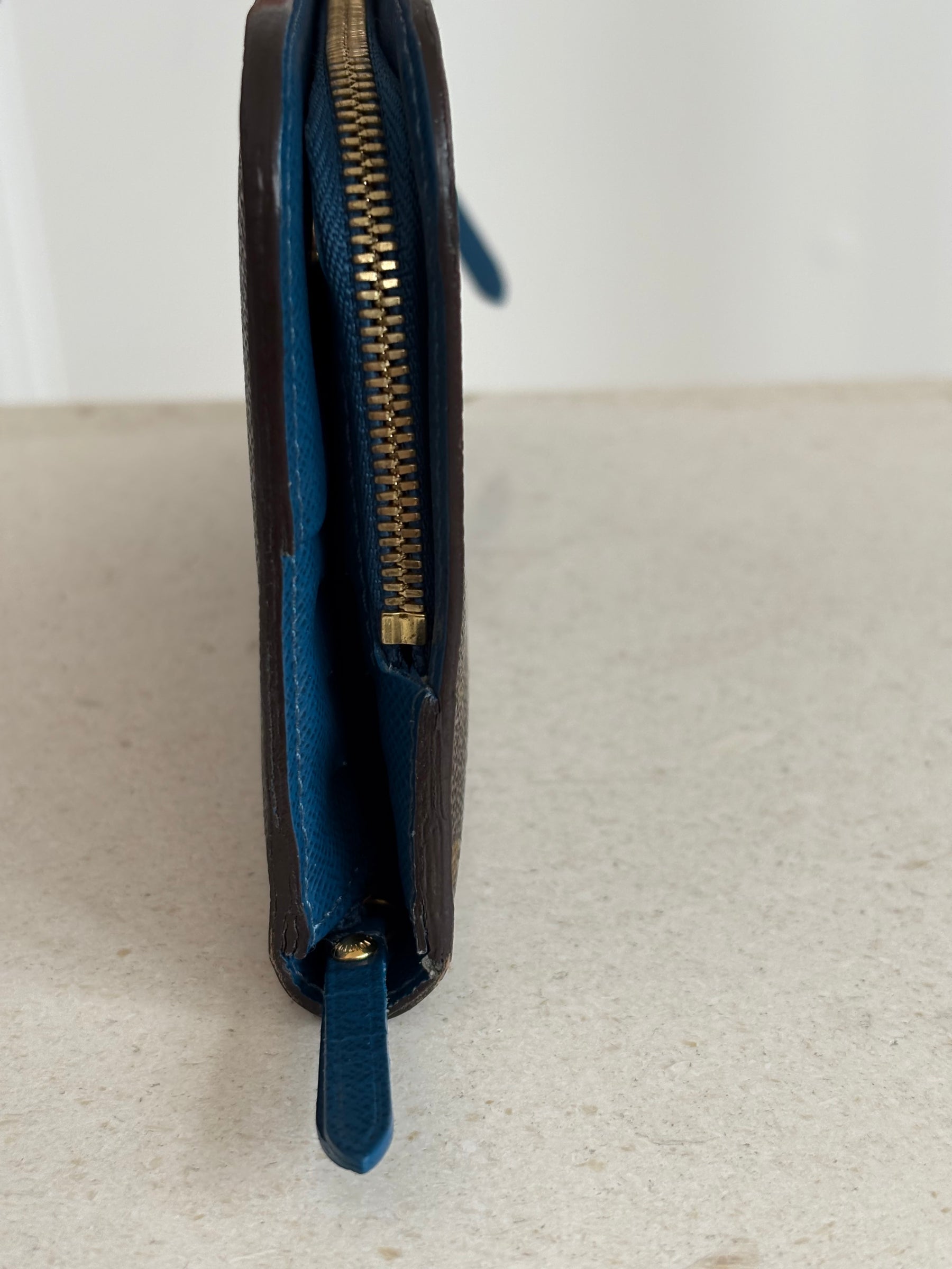 Louis Vuitton Monogram Fold Over Wallet Blue Interior