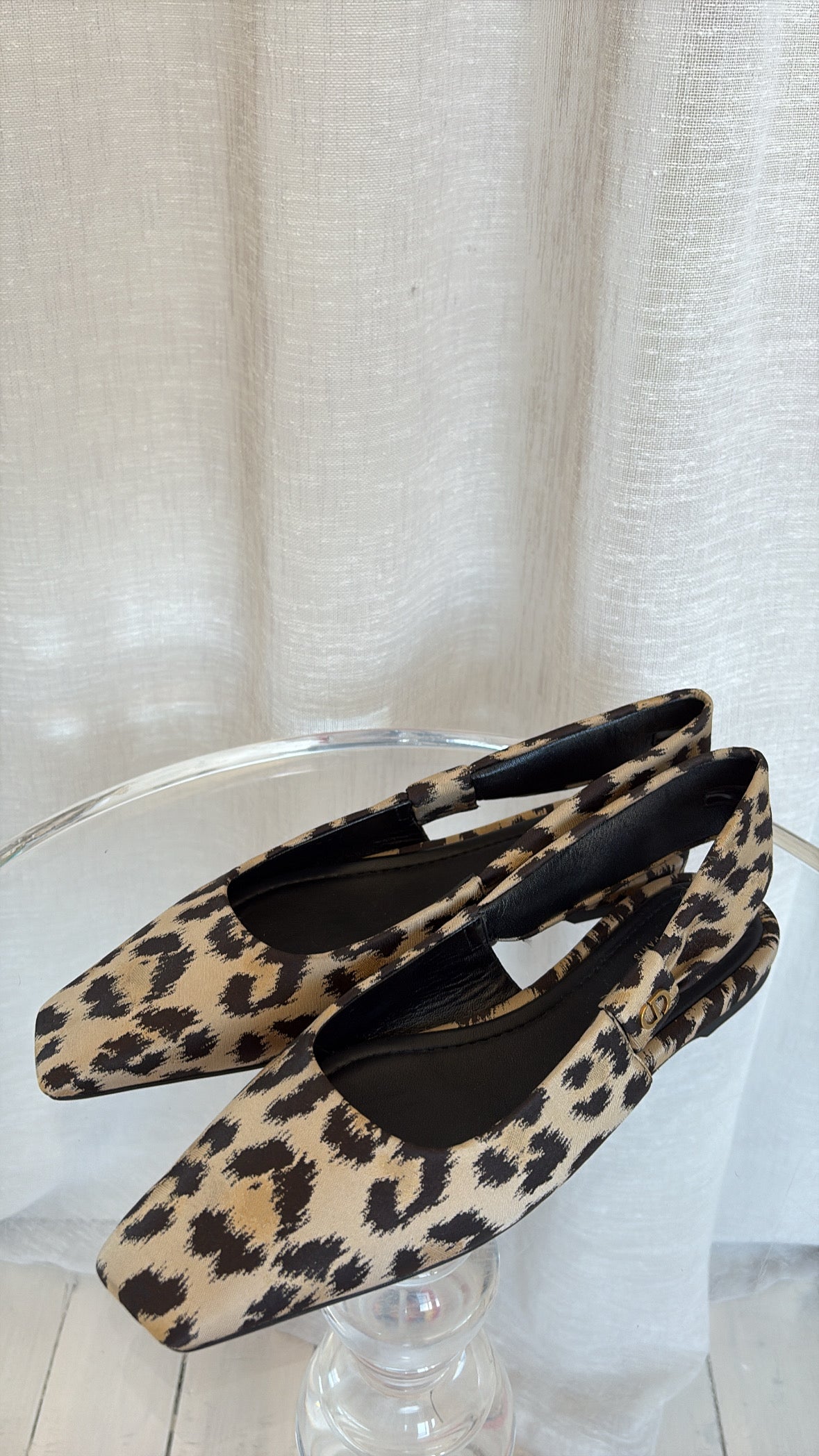 Dior Leopard Print Slingback Flats, 39.5