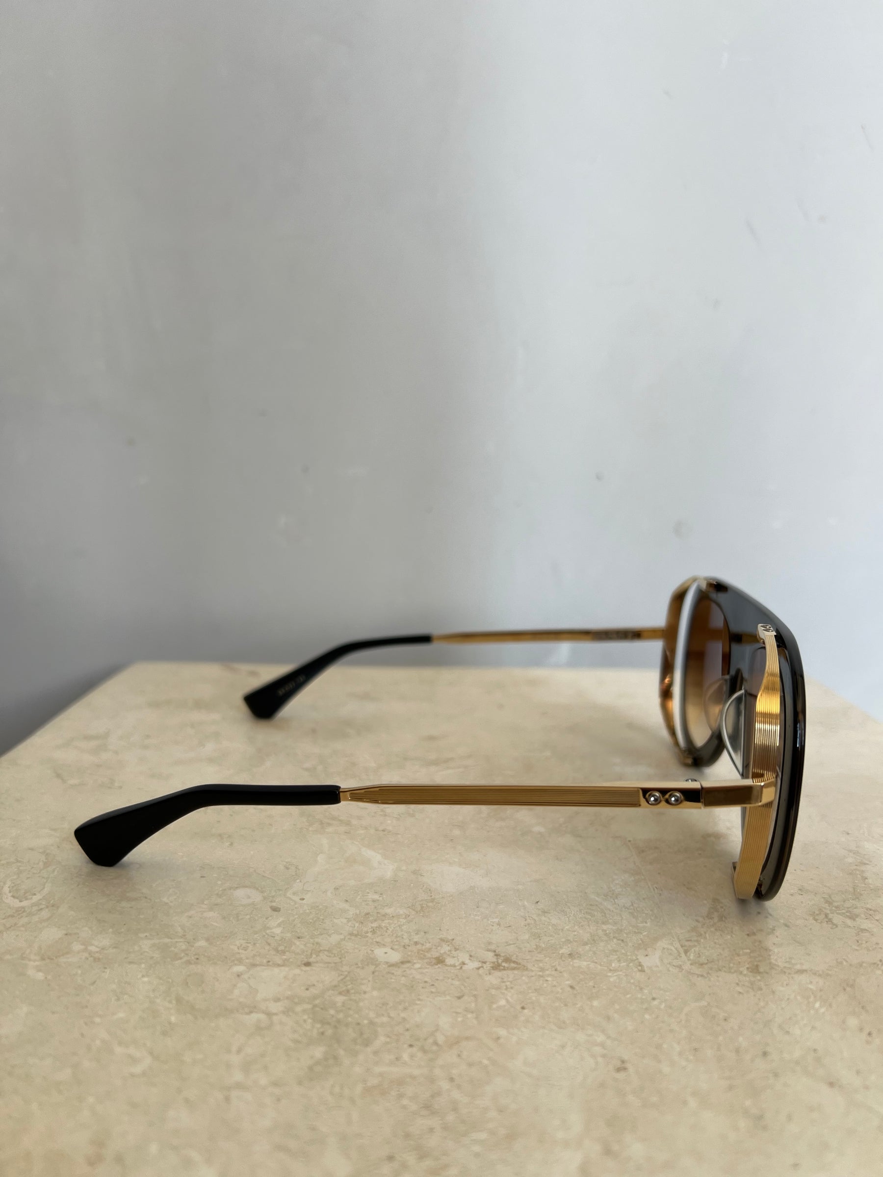 DITA Black and Gold Oversized Aviator Style Sunglasses