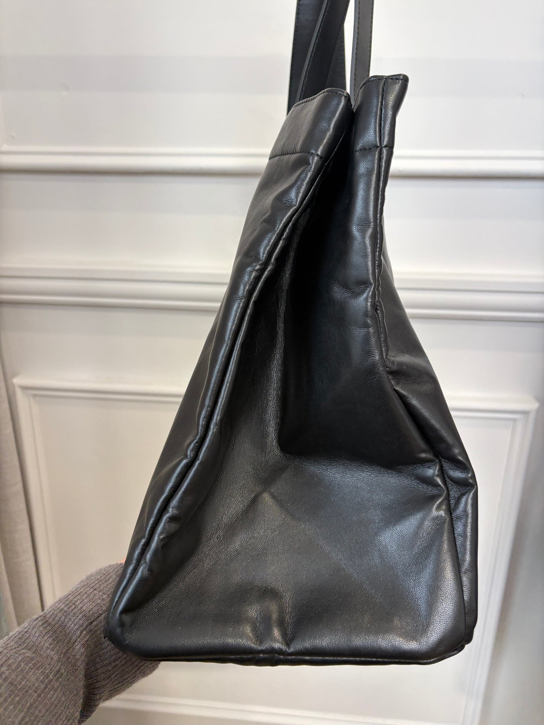 Anine Bing Black Leather Logo Tote