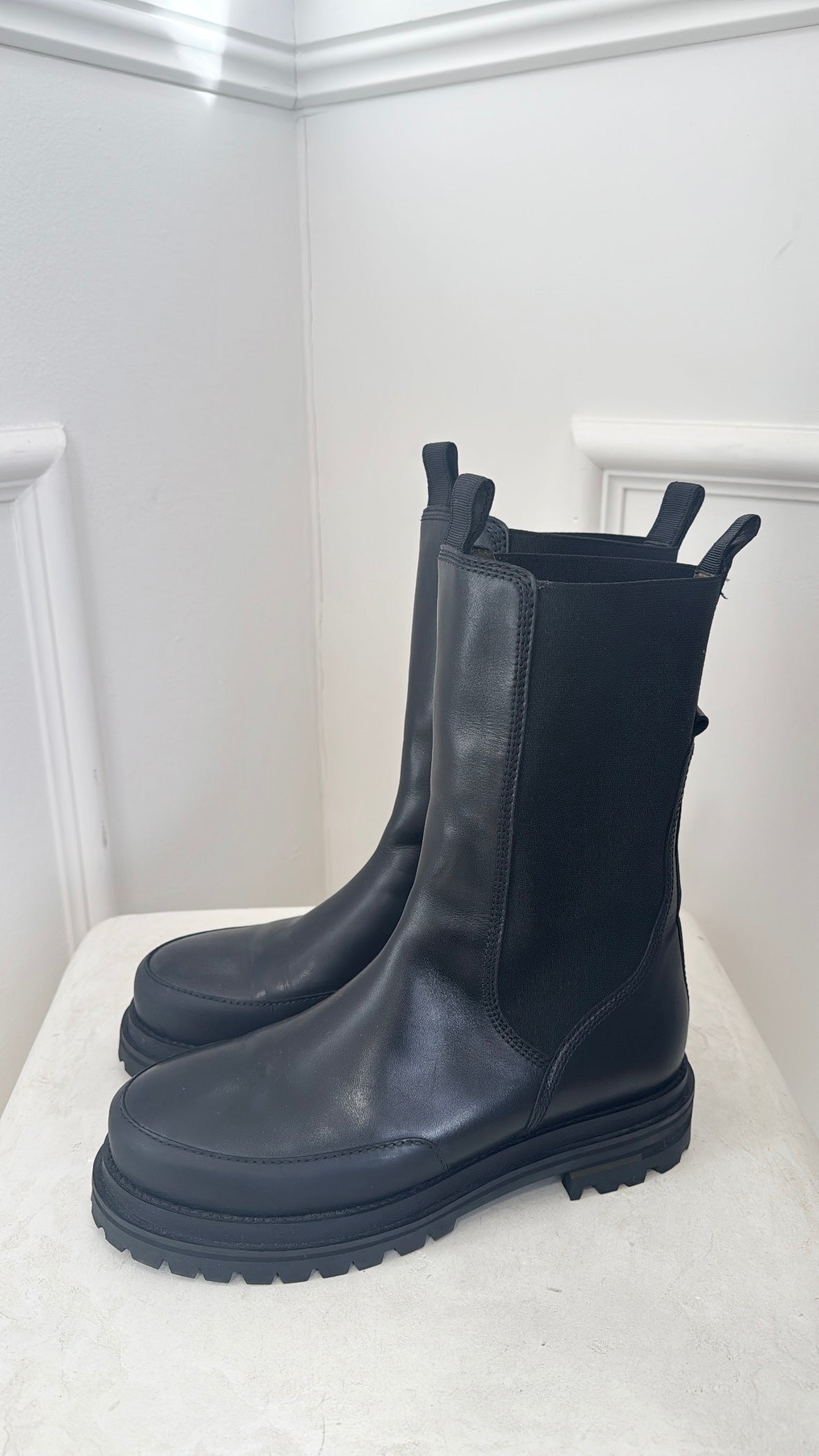 Camilla and Marc Black Leather Chunky Boots, 38