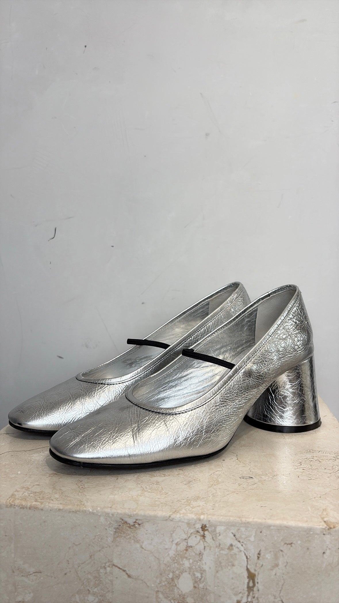 Khaite Silver Leather Lorimer Mary Jane Pumps, 38