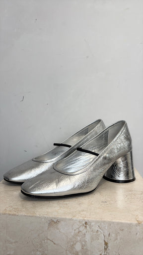 Khaite Silver Leather Lorimer Mary Jane Pumps, 38