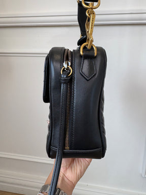Gucci Black Chevron Leather Marmont Top Handle Satchel Bag