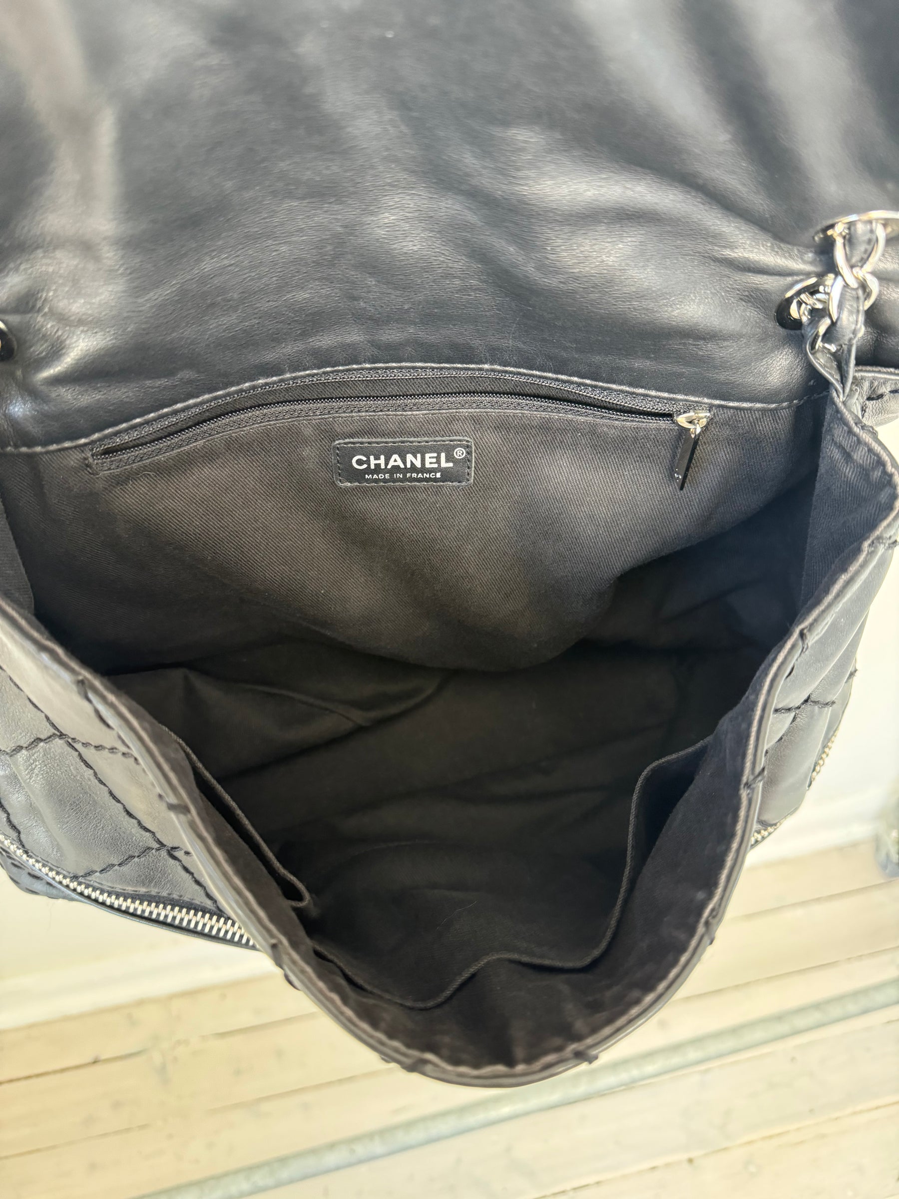 Chanel Black Leather Expandable Flap Bag