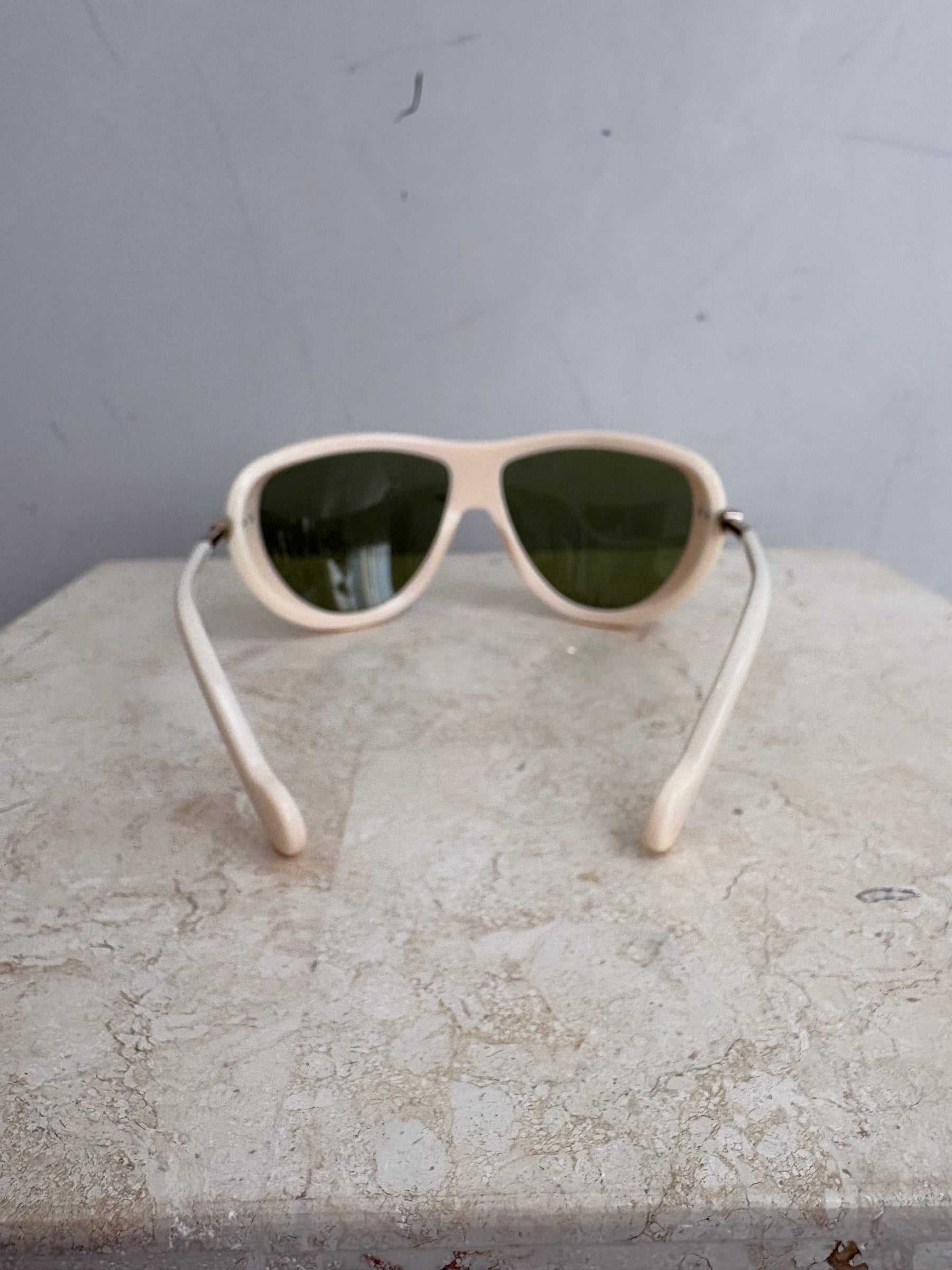 Moncler Ivory Frame Green Lense Sunglasses
