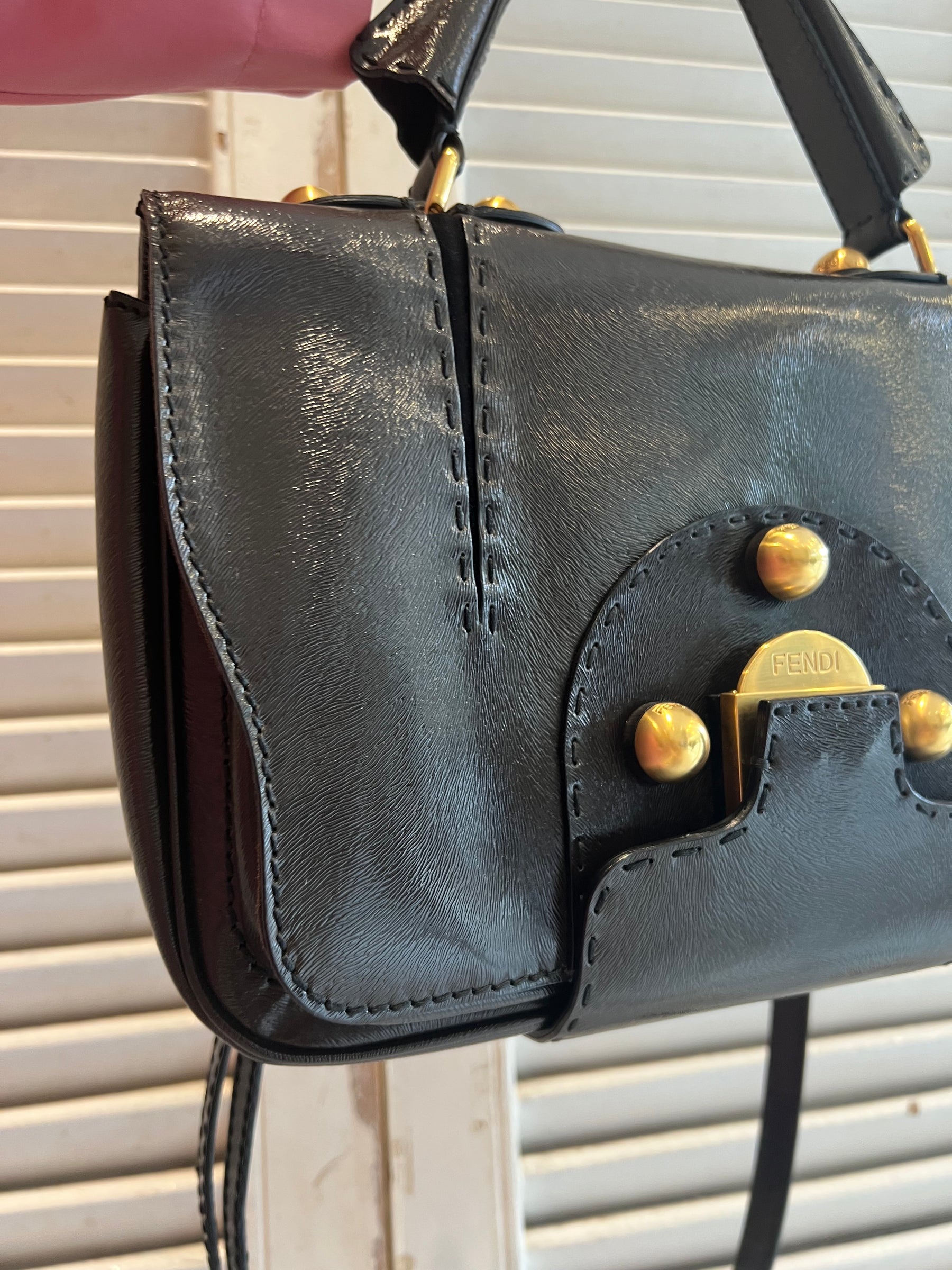 Fendi Brown Coated Leather Top Handle Shoulder Bag