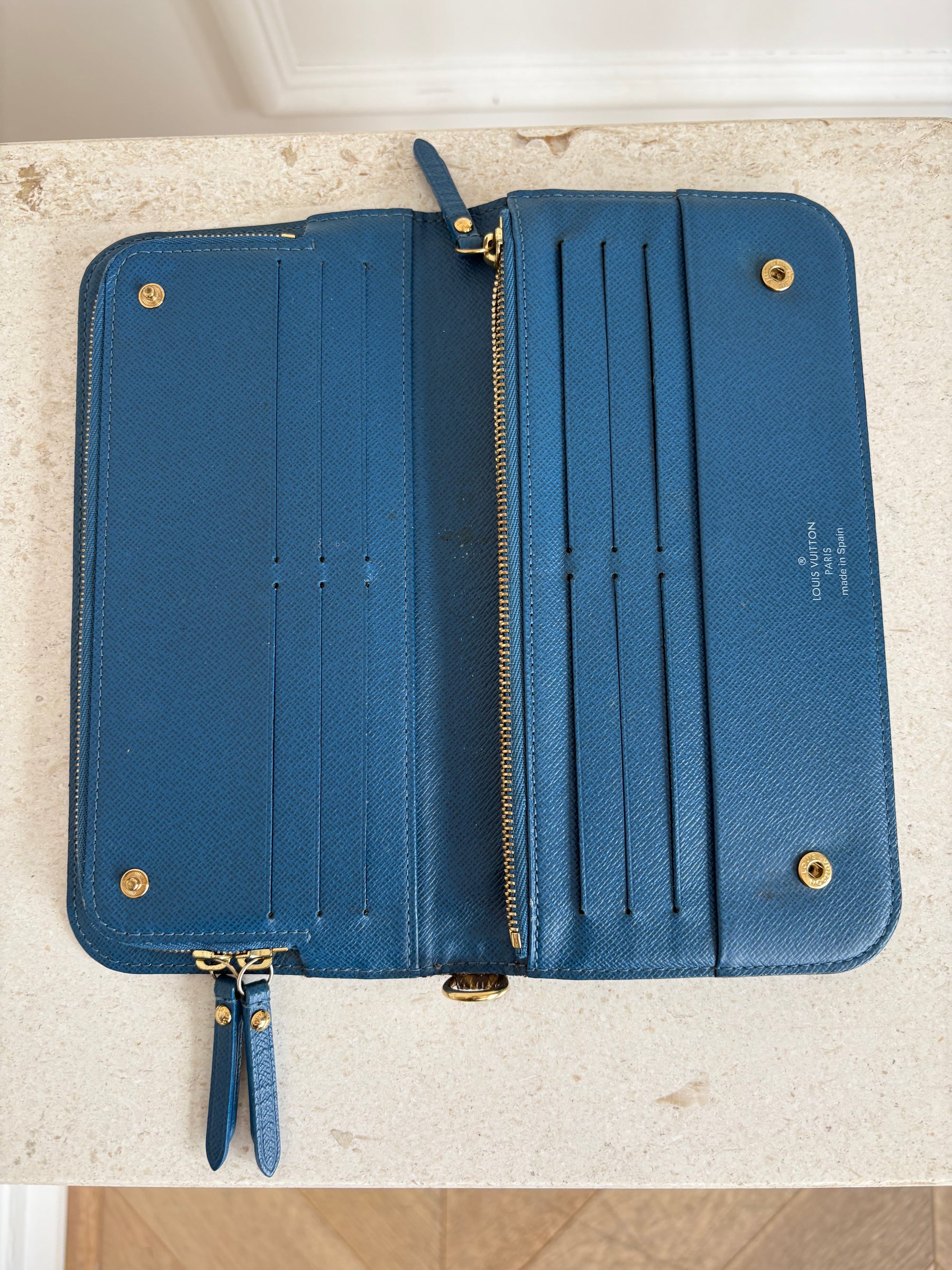 Louis Vuitton Monogram Fold Over Wallet Blue Interior