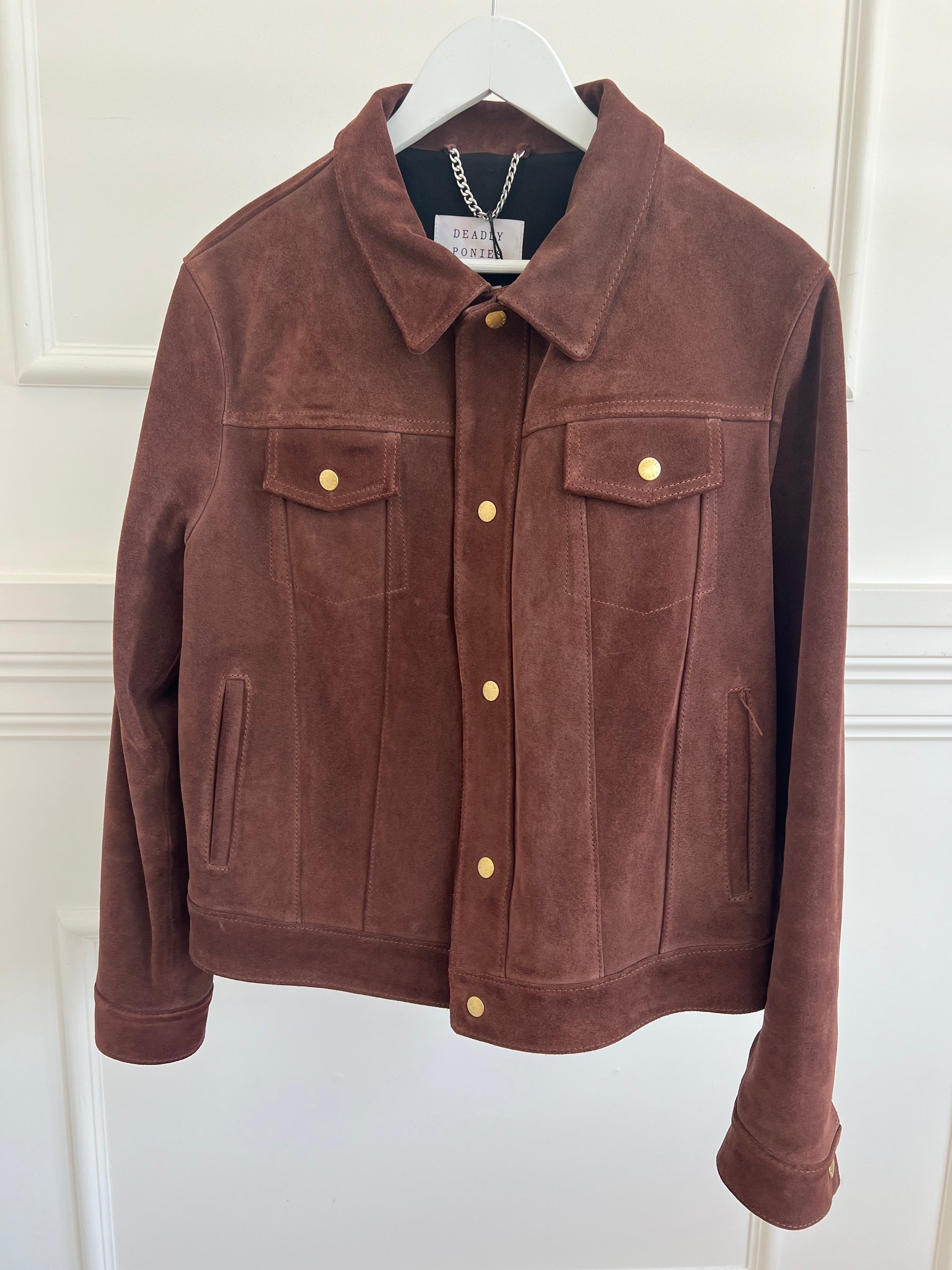 Deadly Ponies Chocolate Suede Collared Jacket, L