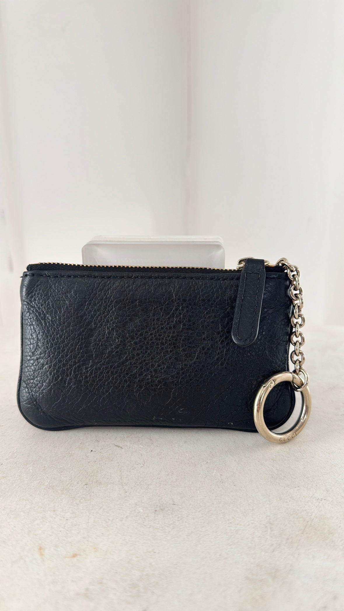 Gucci Black Leather Monogram Key Pouch