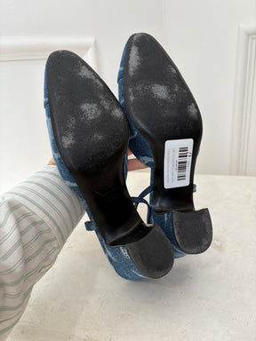 Chanel Blue Denim Logo Slingbacks, 40.5 C