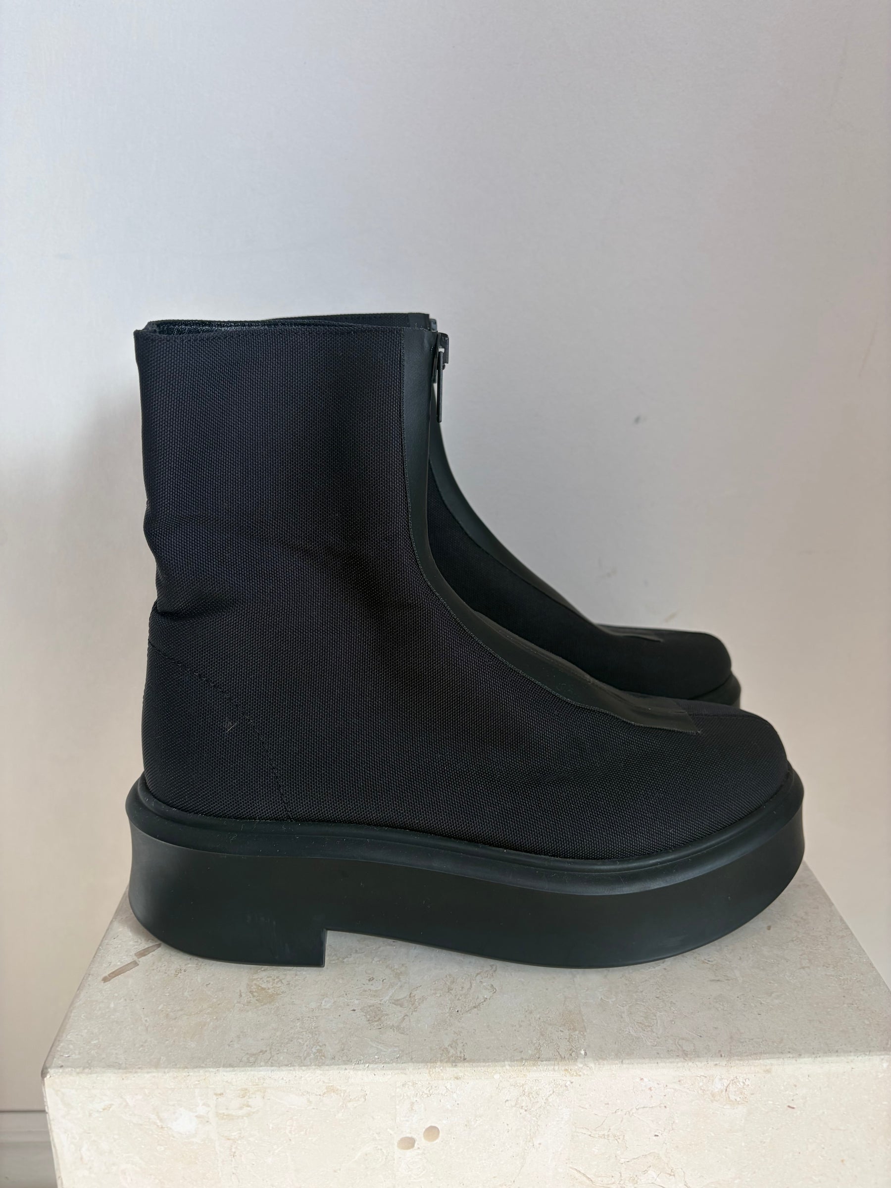 The Row Zipped Navy Canvas Ankle Boot, 38.5