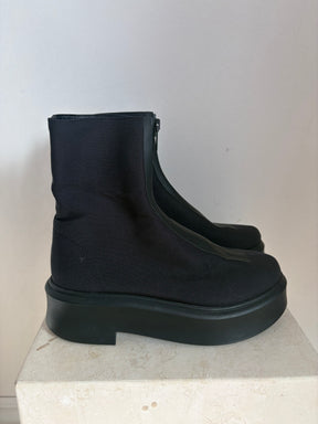 The Row Zipped Navy Canvas Ankle Boot, 38.5