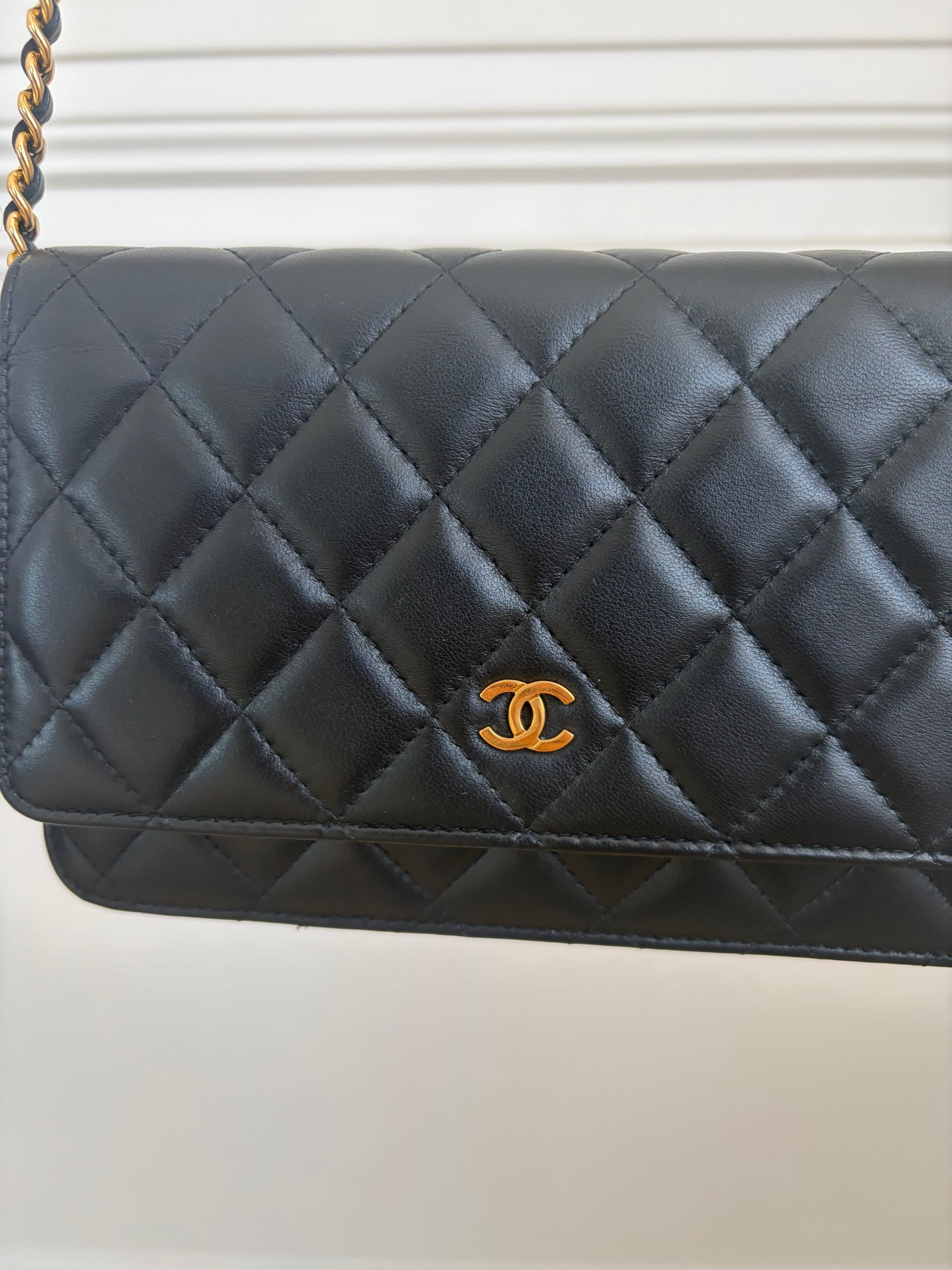 Chanel Black Lambskin Leather Wallet on Chain with Gold Hardware