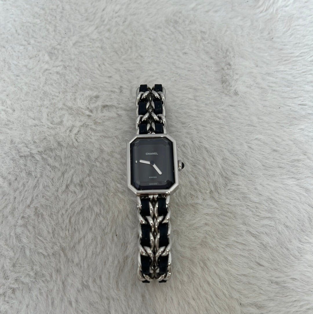 Chanel Stainless Steel and Black Leather Première Iconic Chain Watch, XL