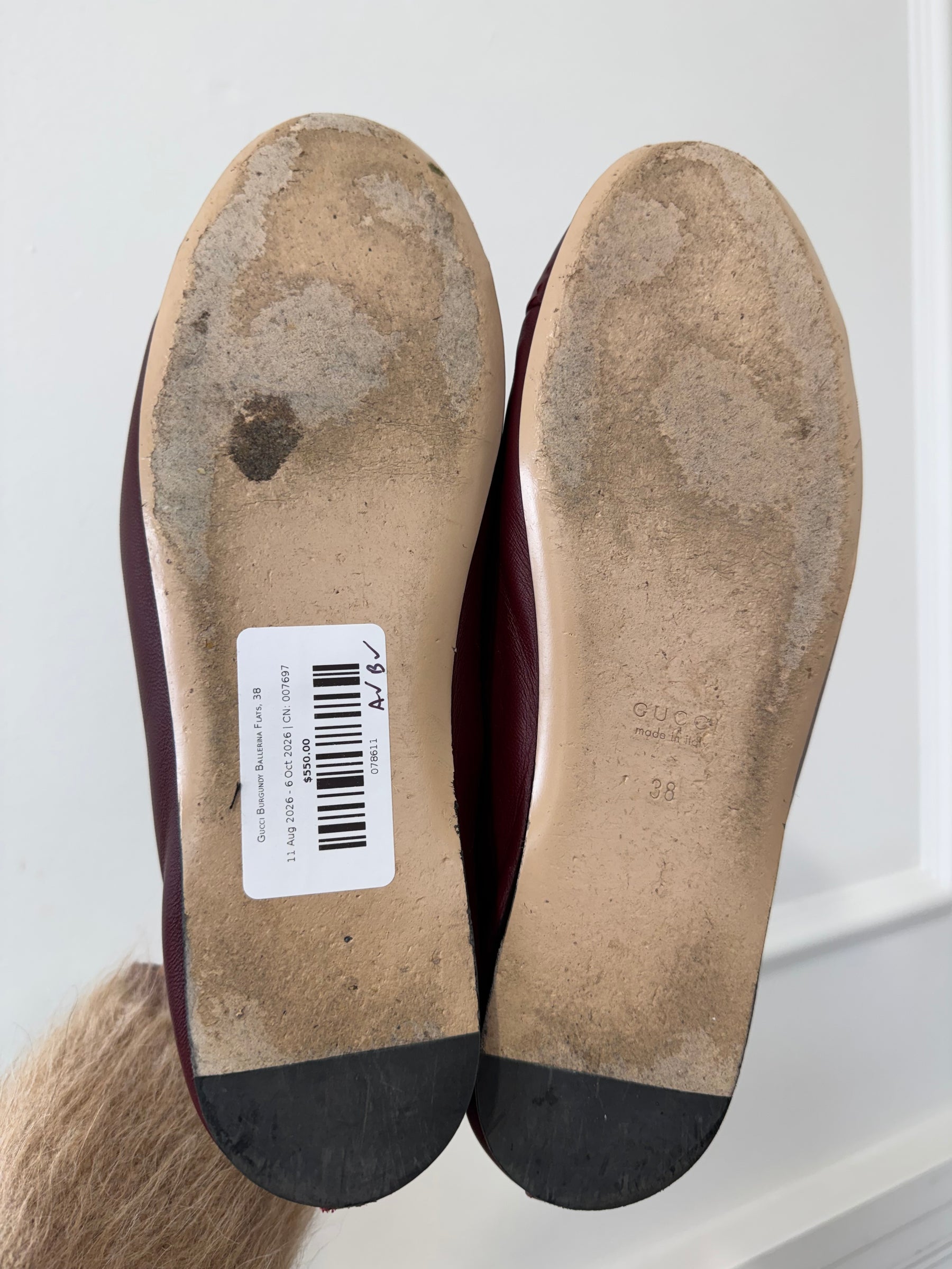Gucci Burgundy Ballerina Flats, 38