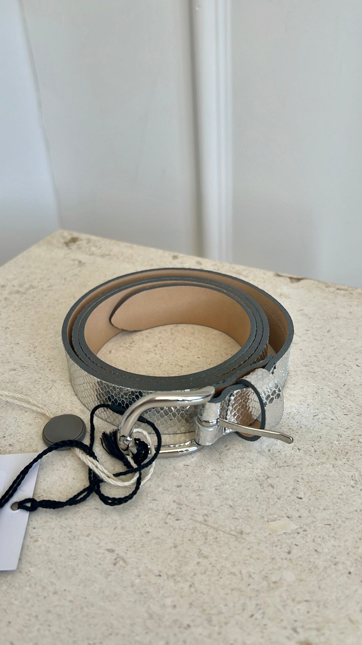 Isable Marant Silver Reptile Embossed Leather belt, 85cm