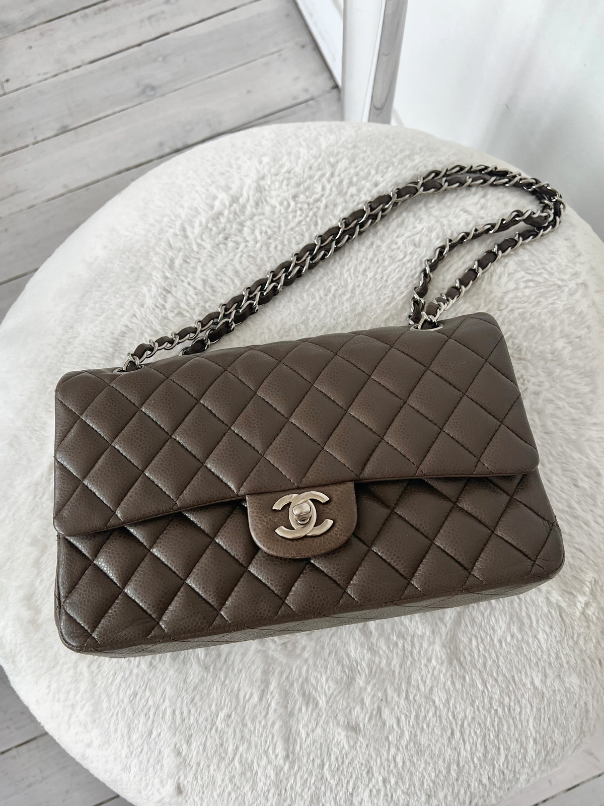 Chanel Taupe Caviar Leather Medium Classic Flap
