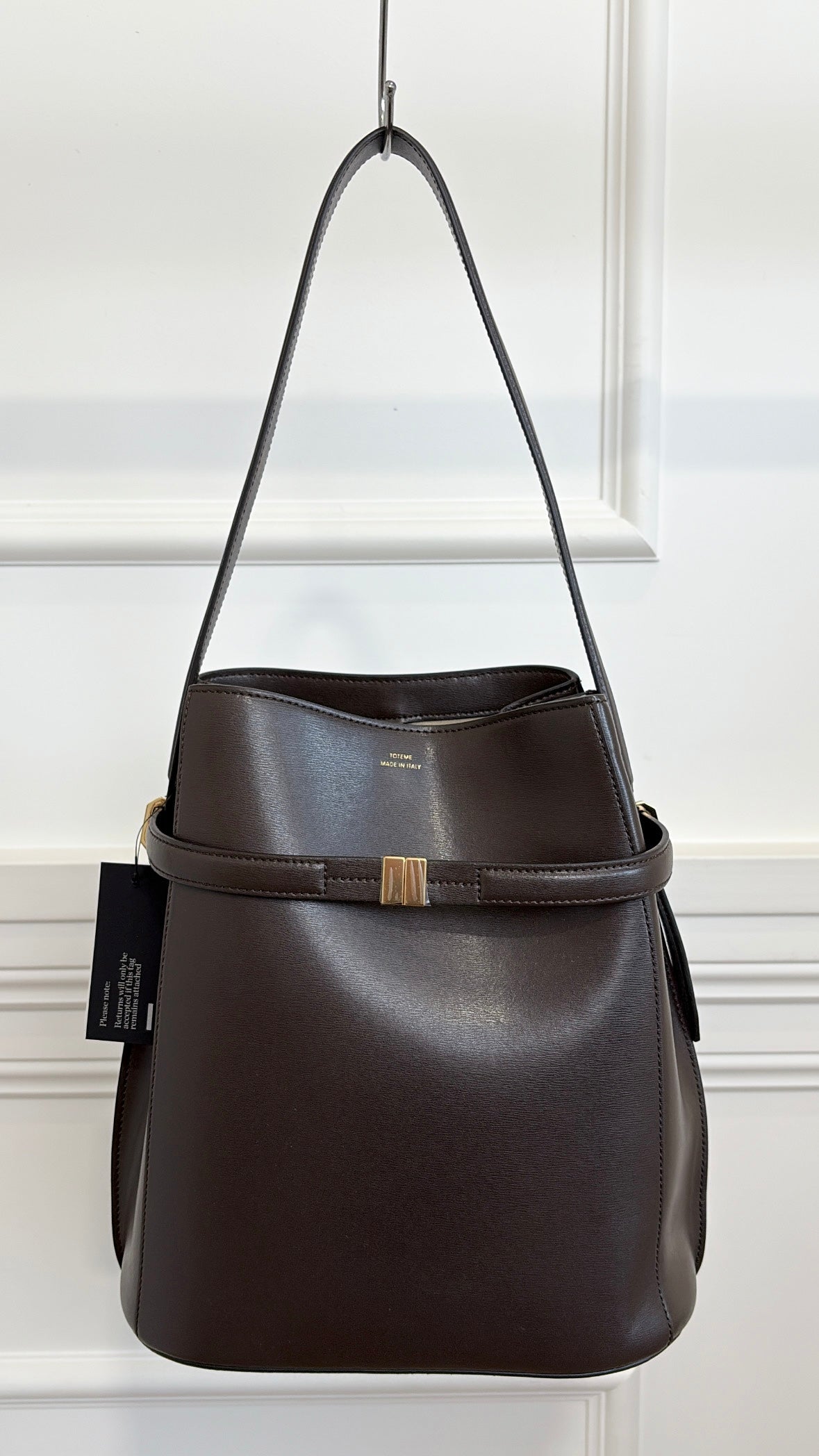Totême Chocolate Brown Leather Belted Bucket Bag