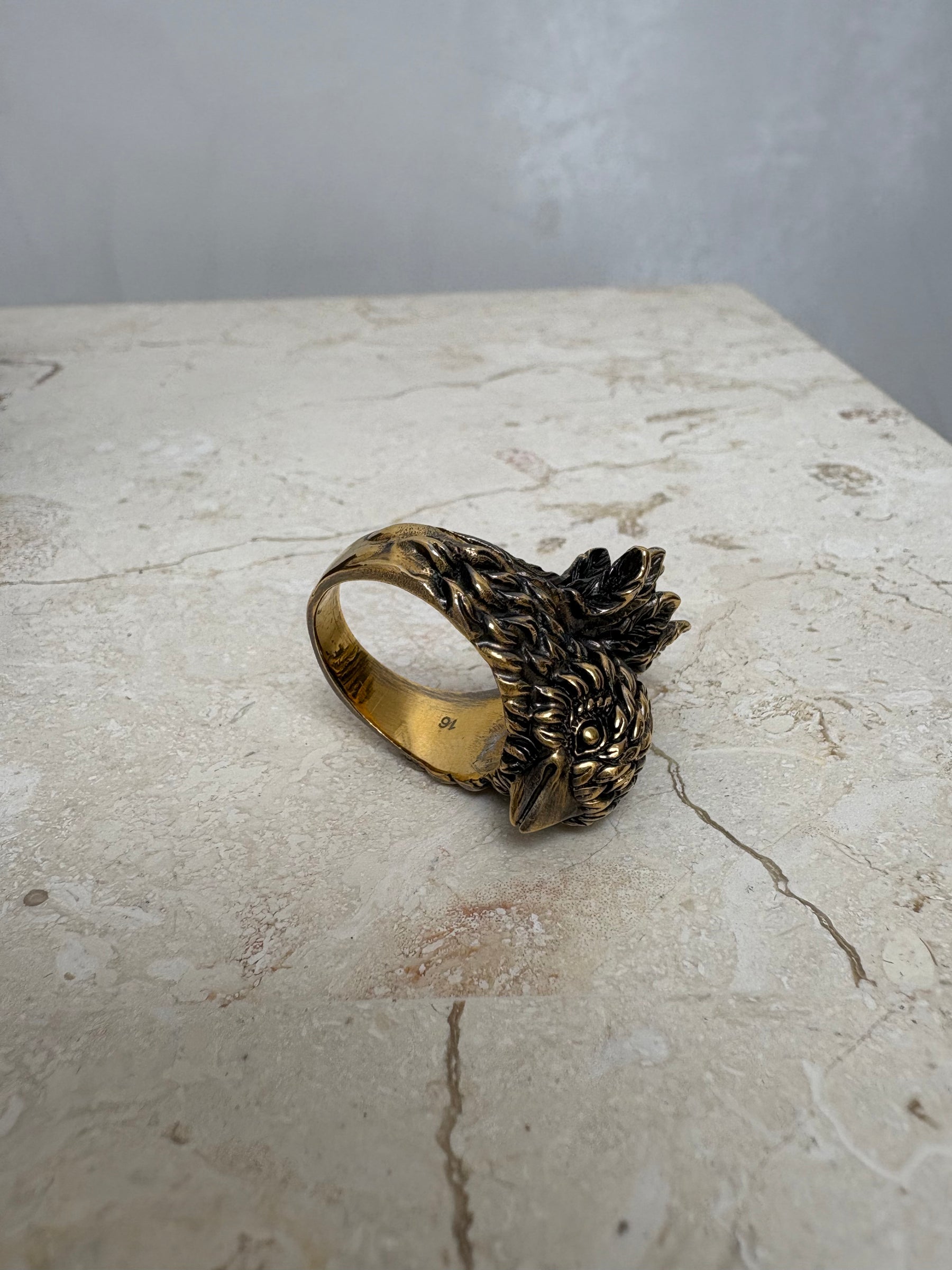 Gucci Gold Tone Eagle Head Ring, 16