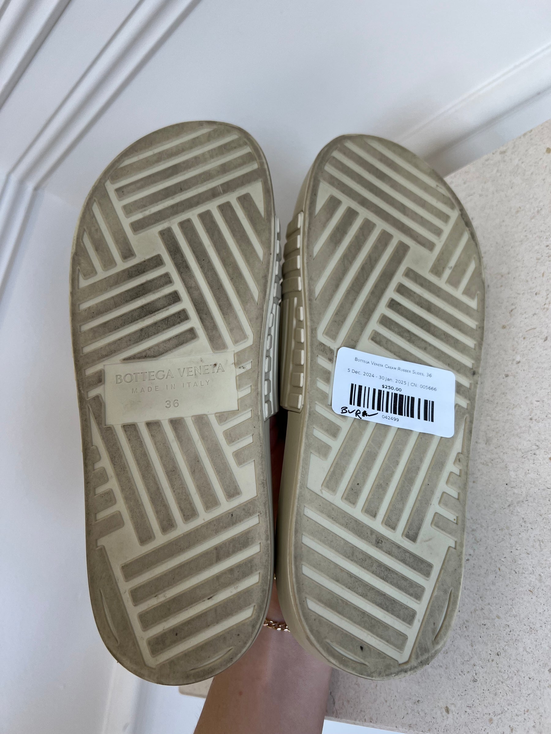 Bottega Veneta Cream Rubber Slides, 36
