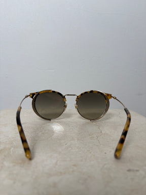 Valentino Gold Tone and Tortoiseshell Round Sunglasses