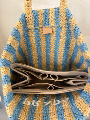 Prada Natural and Blue Raffia Logo Tote