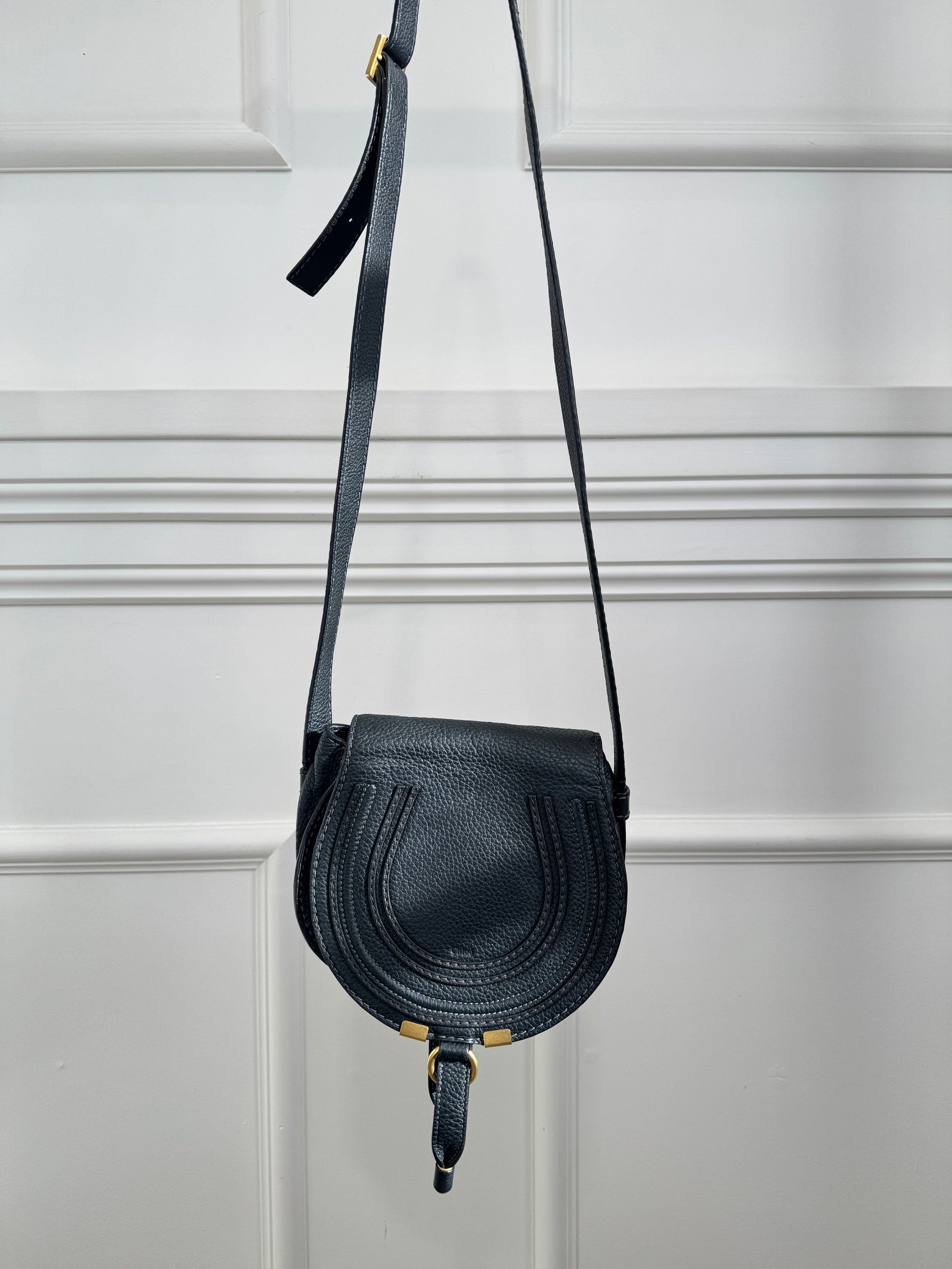 Chloé Black Grained Leather Marcie Bag Small