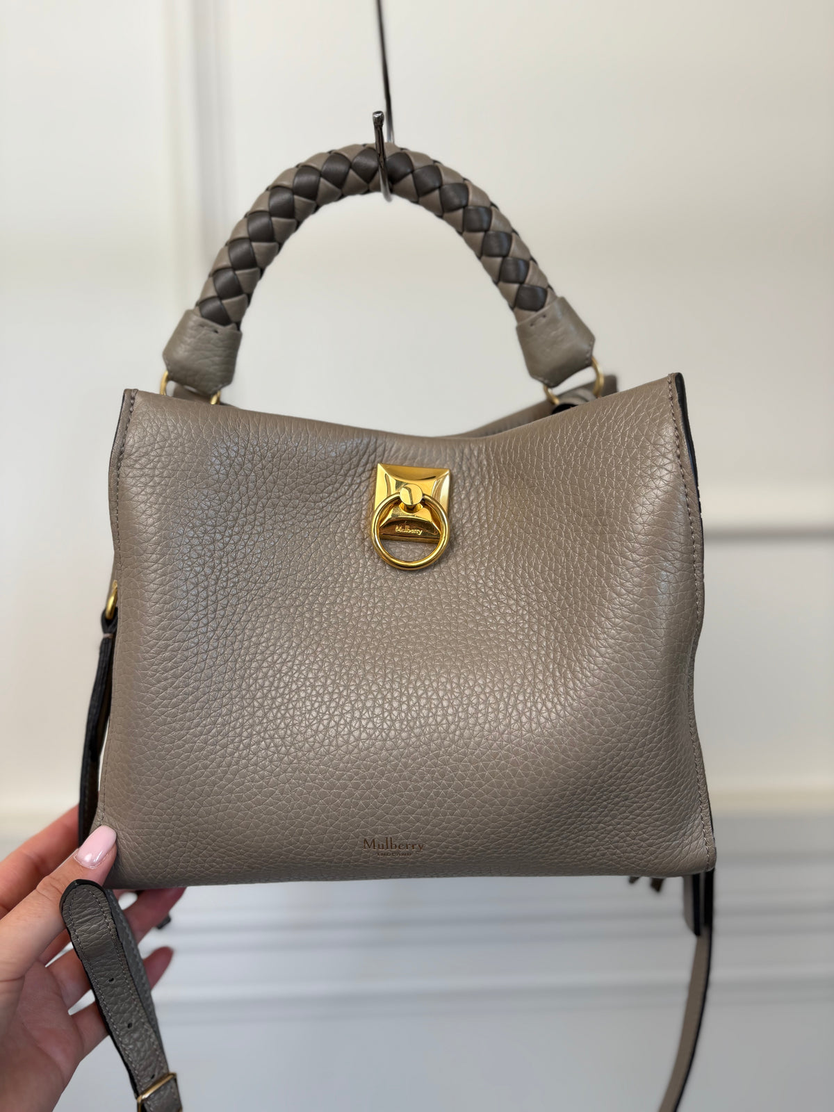 Mulberry Taupe Grained Leather Small Iris Bag