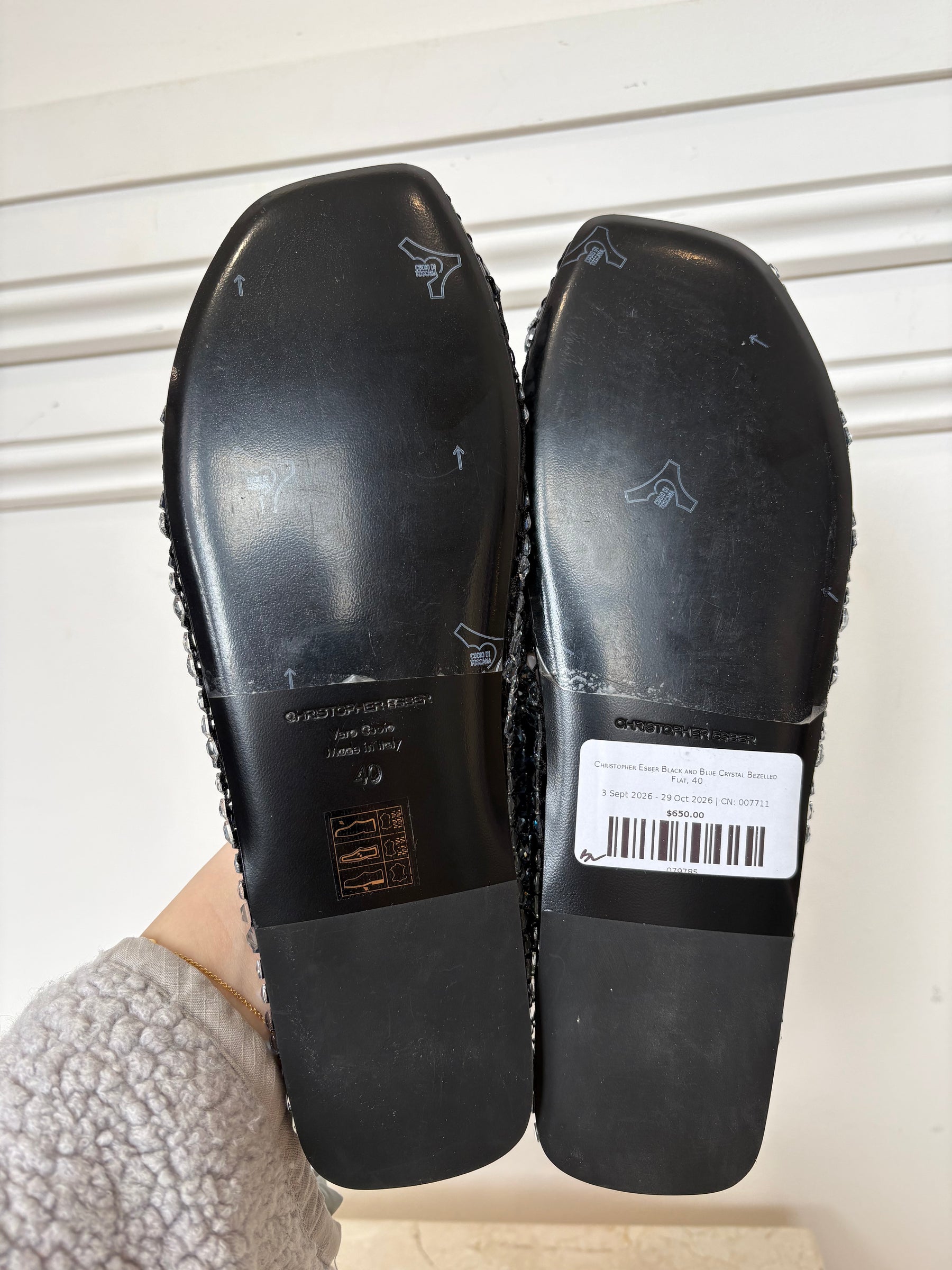 Christopher Esber Black and Blue Crystal Bezelled Flat, 40