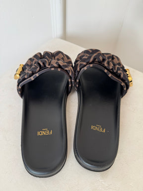 Fendi Feel Brown Satin Slides, 37