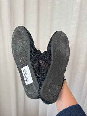 Alaïa Navy Metallic Crochet Ballet Flats, 38