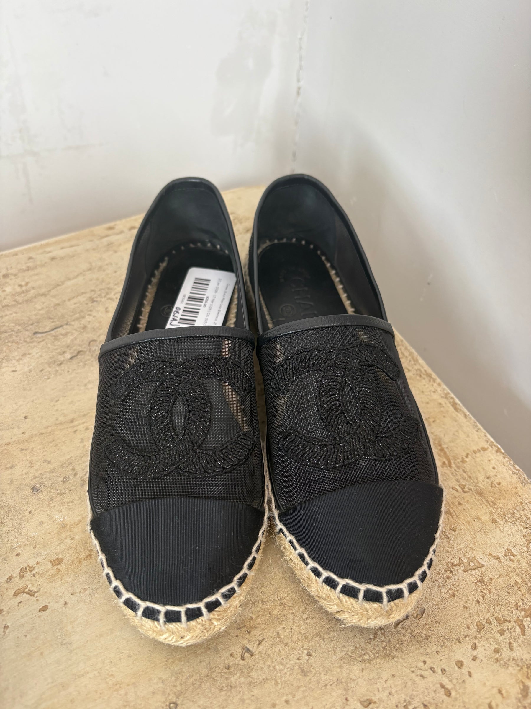 Chanel Black Mesh Logo Espadrille, 36