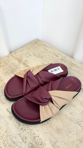 bassike Biege and Burgundy Leather Twist Slides, 38