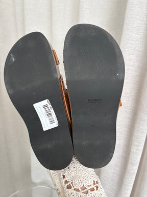 Hermès 'Naturel' Leather Wooden Kos Clogs, 40