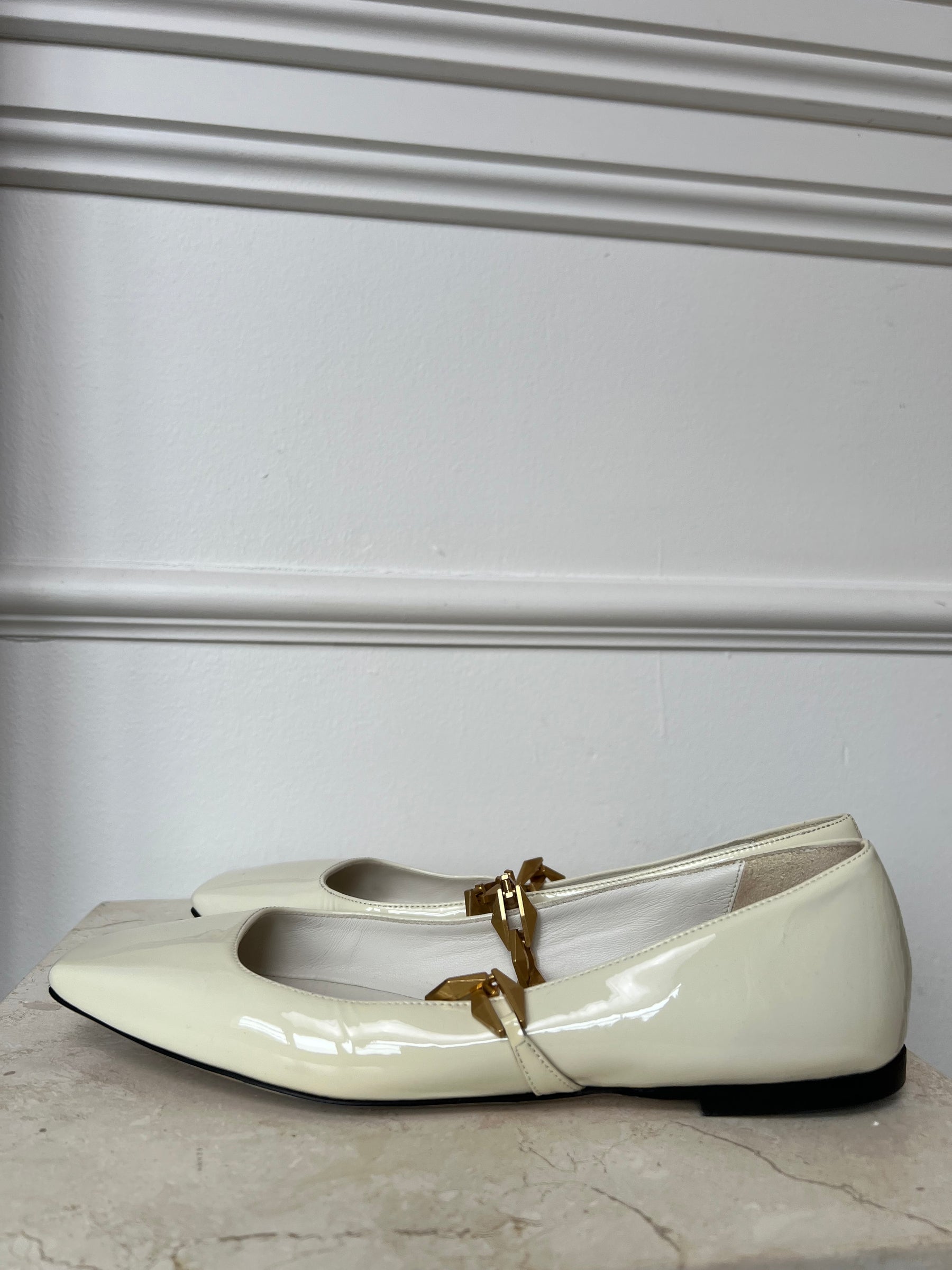 Jimmy Choo Diamond Tilda Soft Patent Flats In Latte, 37.5